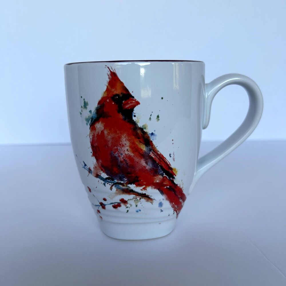 Dean Crouser Demdaco Watercolor Cardinal Burgundy Inside 16oz Coffee Mug